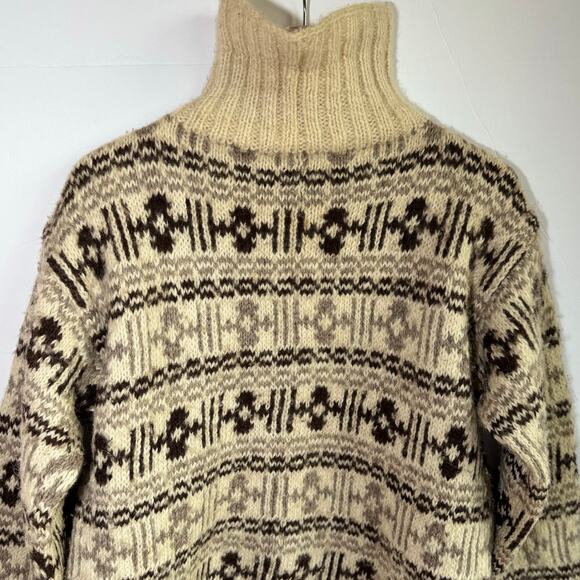 Vintage 70s Icelandic wool turtleneck sweater medium cream brown Neutral Scandi - Picture 6 of 15